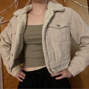 Forever 21 Cream Corduroy Jacket with Cozy Sherpa Lining
